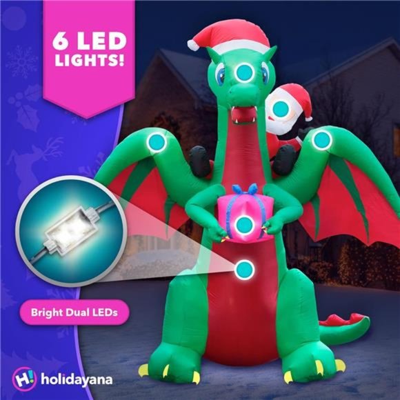 9 ft Christmas Inflatable Santa Riding Dragon Yard Decoration , Built-in Fan - Picture 2 of 6